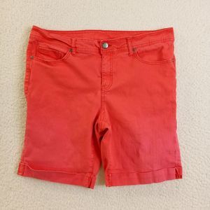 Faded Glory Shorts Women's 14 Salmon Pink‎ Cuffed Stretch Cotton Faded